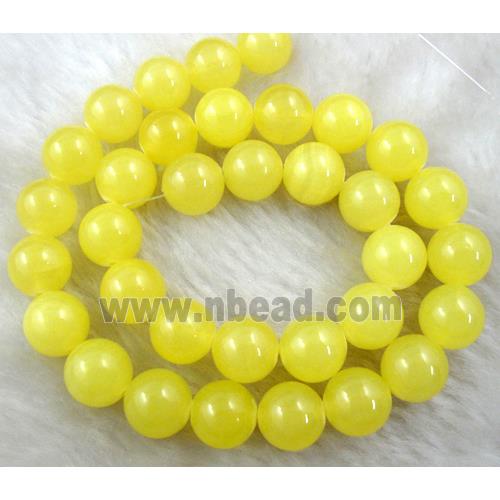 Round Jade bead, Yellow, dye, stabile, half transparent