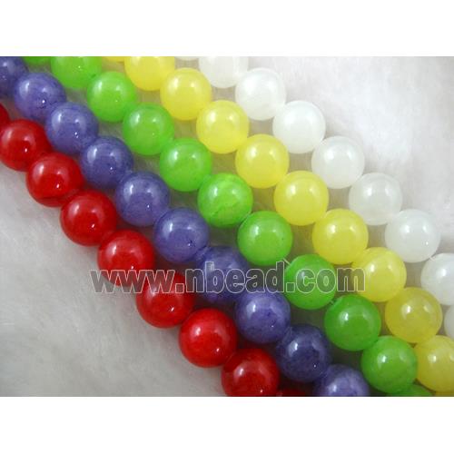 Round Jade bead, Mixed color, dye, stabile, half transparent