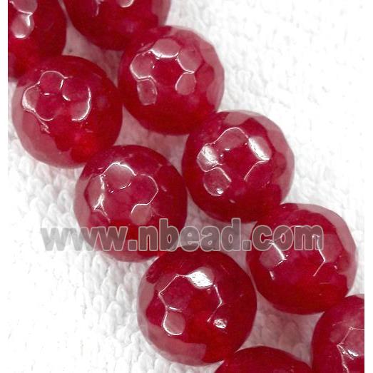 red ruby Jade beads, stabile, faceted round