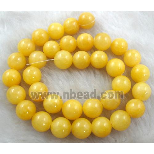 round Mashan Jade Beads, dye yellow
