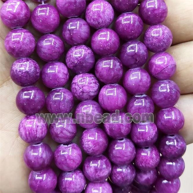 Natural Honey Jade Beads Smooth Round Purple Dye