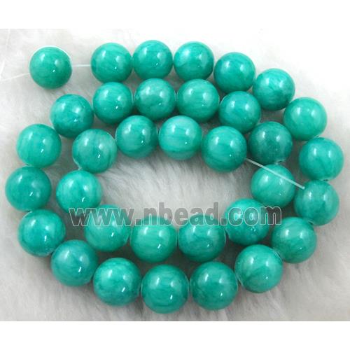 Natural Honey Jade Beads Smooth Round Green Dye