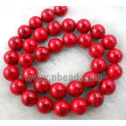 Mashan Jade Beads Red Turq Dye Smooth Round