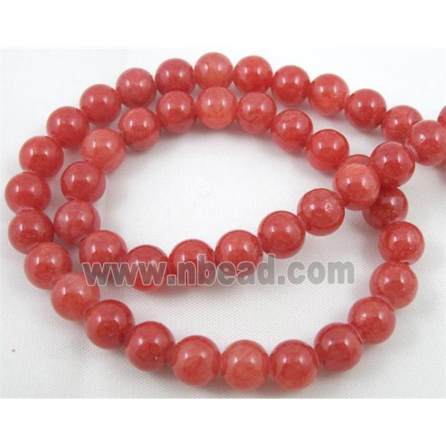 red jade beads, round, stabile