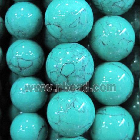 synthetic turquoise beads, green, round