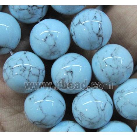synthetic turquoise beads, round, lt.blue