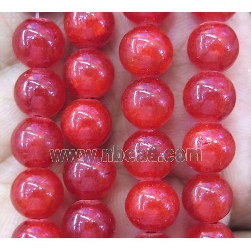 red jade bead, round, stabile