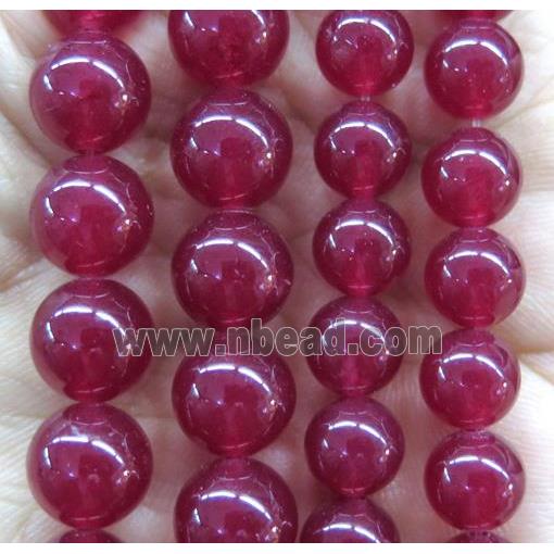 round jade stone beads, dye, deep ruby