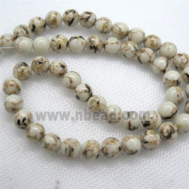 round synthetic turquoise beads with shelled, beige