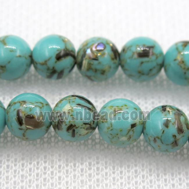 green synthetic turquoise beads with shelled, round