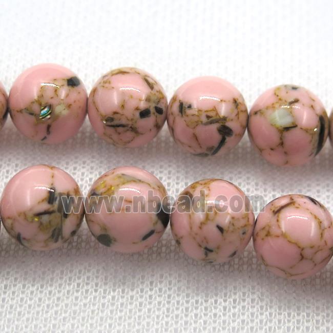 pink synthetic turquoise beads with shelled, round