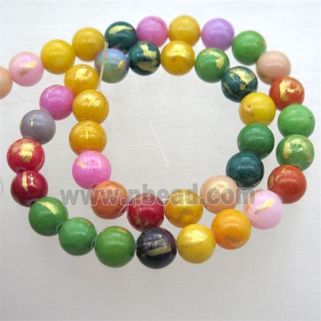 round JinShan Jade beads with gold foil, mixed color