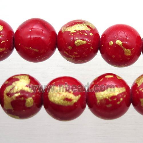 round red JinShan Jade beads with gold foil