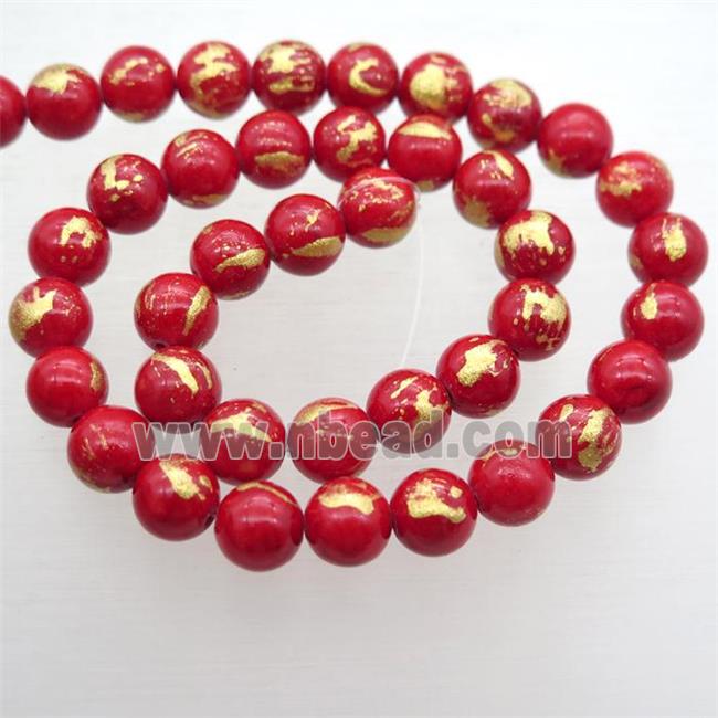 round red JinShan Jade beads with gold foil