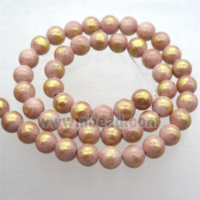 round peach JinShan Jade beads with gold foil