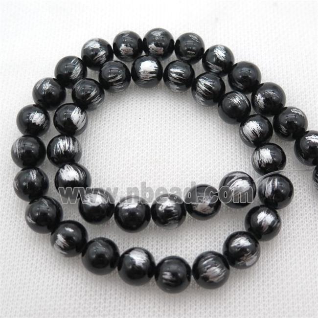 round black Silvery Jade Beads