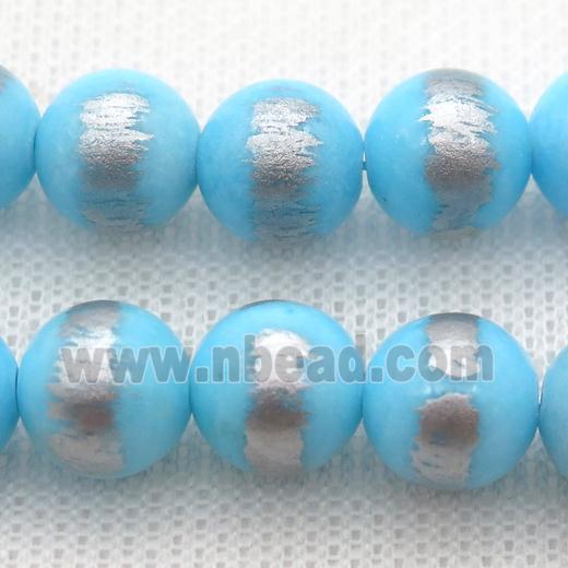 round aqua Silvery Jade Beads