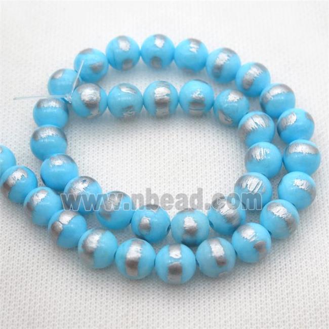 round aqua Silvery Jade Beads