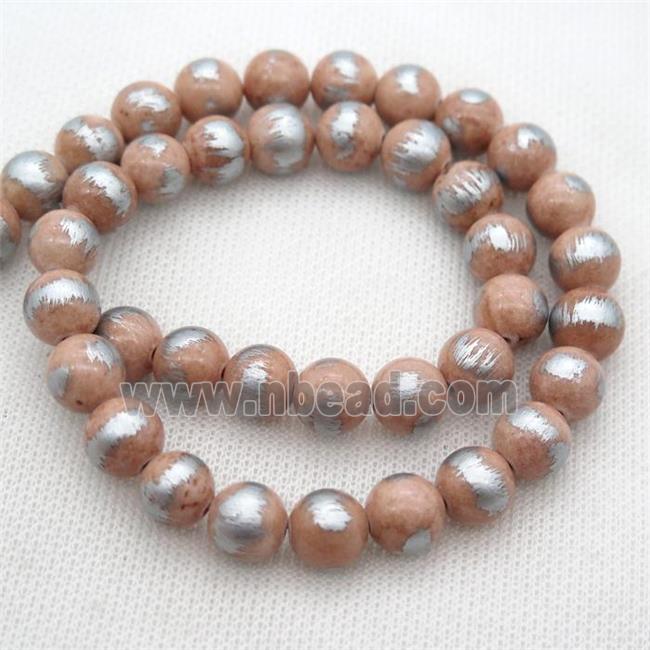 round peach Silvery Jade Beads