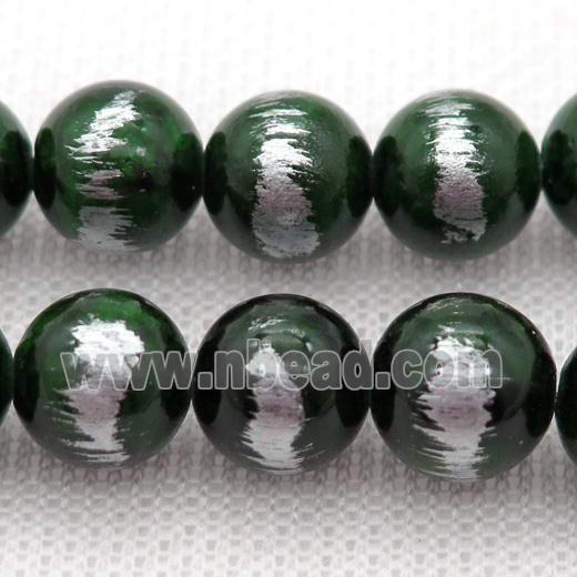 round deepgreen Silvery Jade Beads