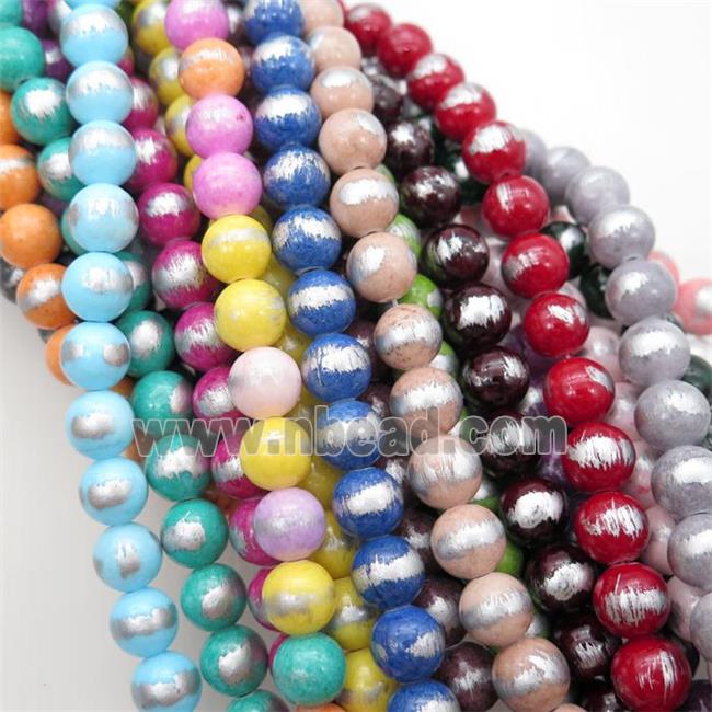 round Silvery Jade Beads with silver foil, mixed color