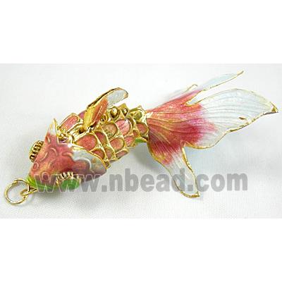 Cloisonne Brass Pendant Goldfish Pink