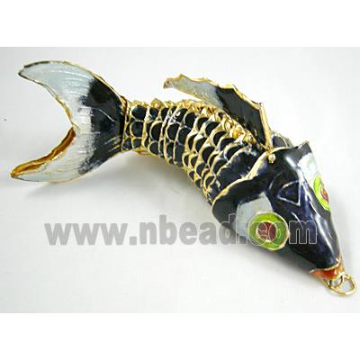 Cloisonne Brass Pendant Goldfish Black