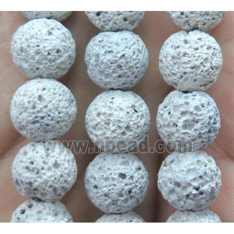 round Lava stone bead, white dye