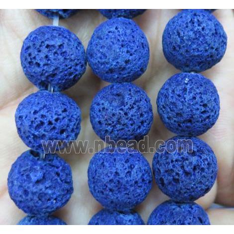 round Lava stone bead, blue dye