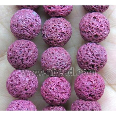 round Lava stone bead, hotpink dye