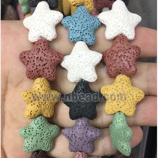 Lava stone beads, star, mix color