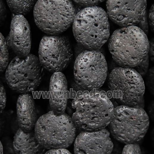 black Lava Stone beads, flat round