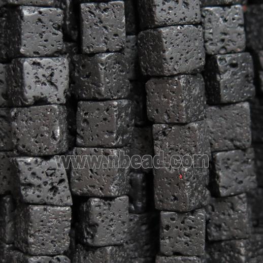 black Lava Stone beads, cube