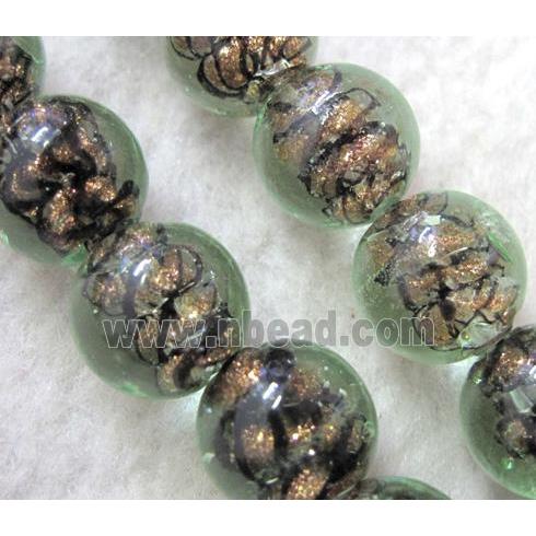 lampwork bead within silver goldsand and stripe, round