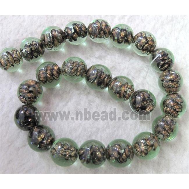 lampwork bead within silver goldsand and stripe, round
