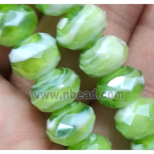 lampwork beads, faceted rondelle, green