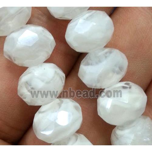 lampwork beads, faceted rondelle, white