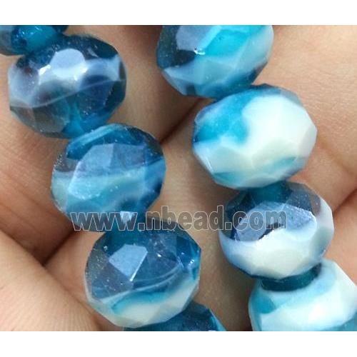 lampwork beads, faceted rondelle, peacock blue