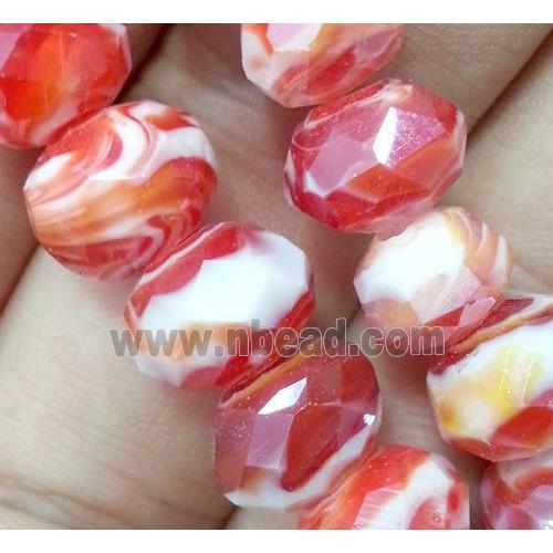 lampwork beads, faceted rondelle, red