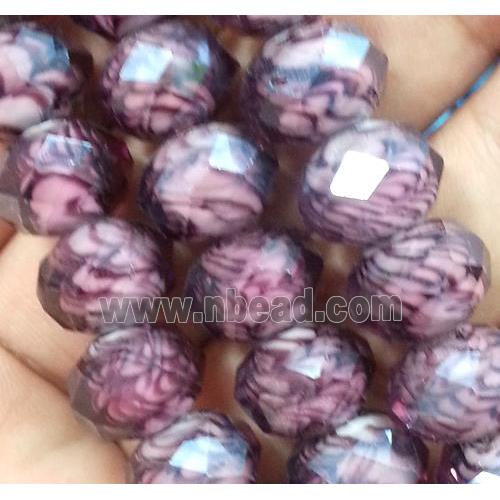 lampwork beads, faceted rondelle, purple