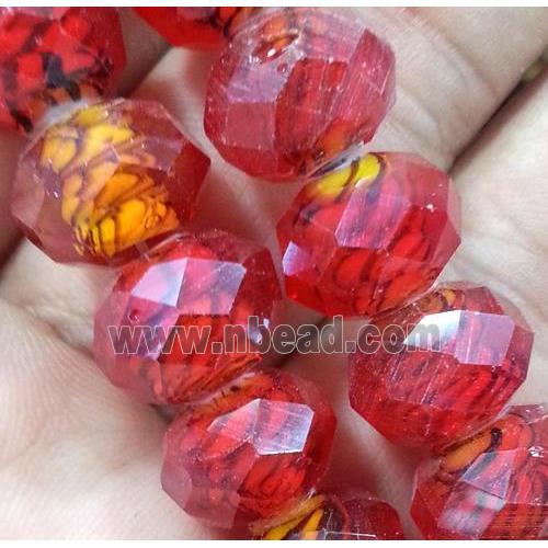 red lampwork beads, faceted rondelle