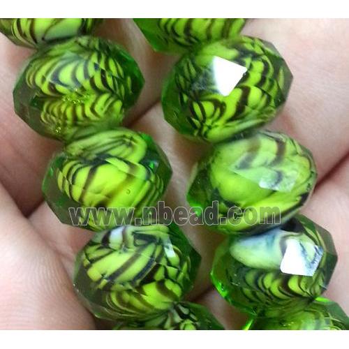 lampwork beads, faceted rondelle, green