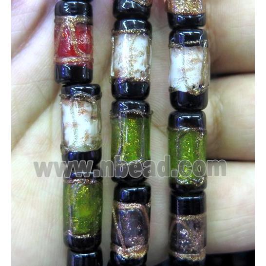 lampwork bead, tube, mixed color