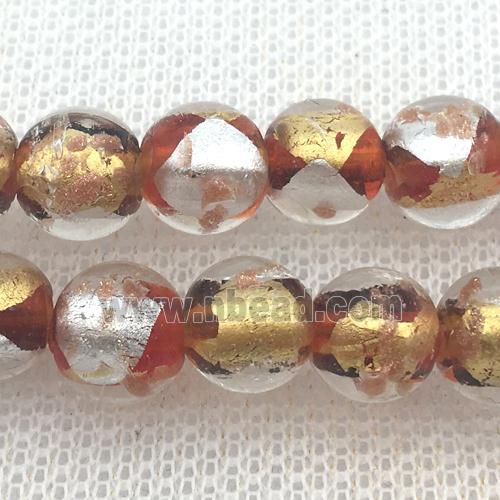 red Lampwork Glass Beads with foil, round