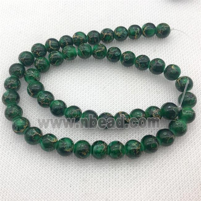 green Lampwork Glass Beads with painted, round