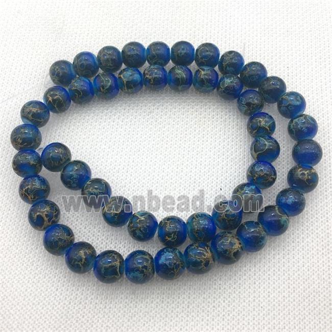blue Lampwork Glass Beads with painted, round