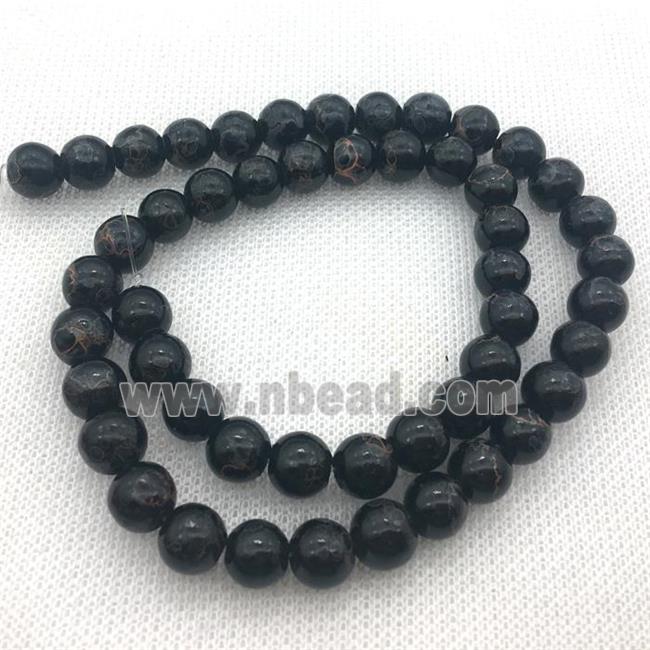 black Lampwork Glass Beads with painted, round