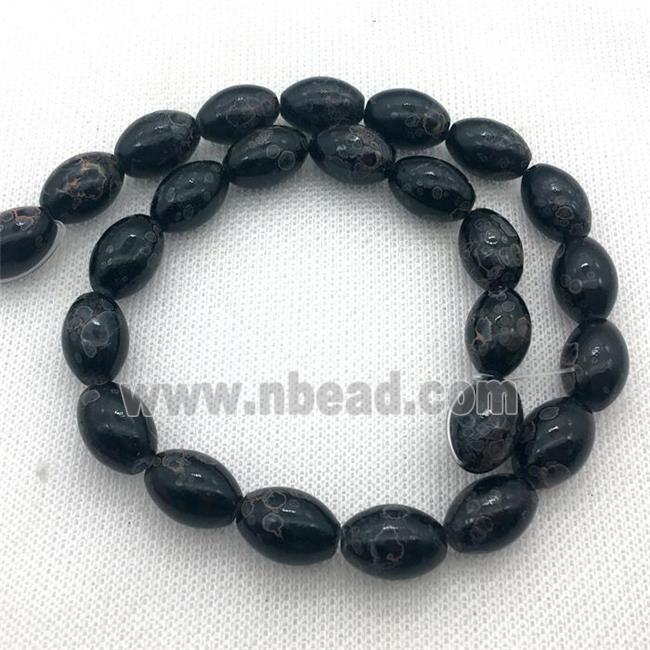 black Lampwork Glass Beads with painted, rice