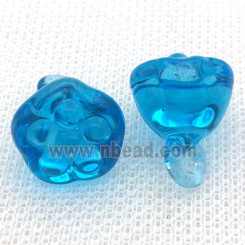 blue Lampwork Glass lotus pendant, transparent