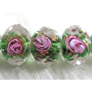 Lampwork Glass bead, faceted wheel, flower, green